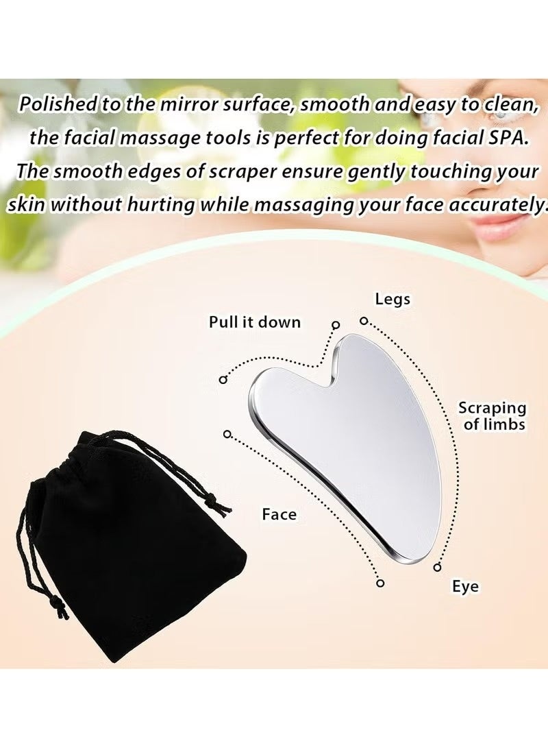 Stainless Steel Gua Sha - Metal, Gua Sha Facial Tools Stainless Steel, Reduce Puffiness, Lymphatic Drainage, Facial Tension for Body Eye Neck Skin Massager with Travel Bag (Heart Shaped Model) - Image 2