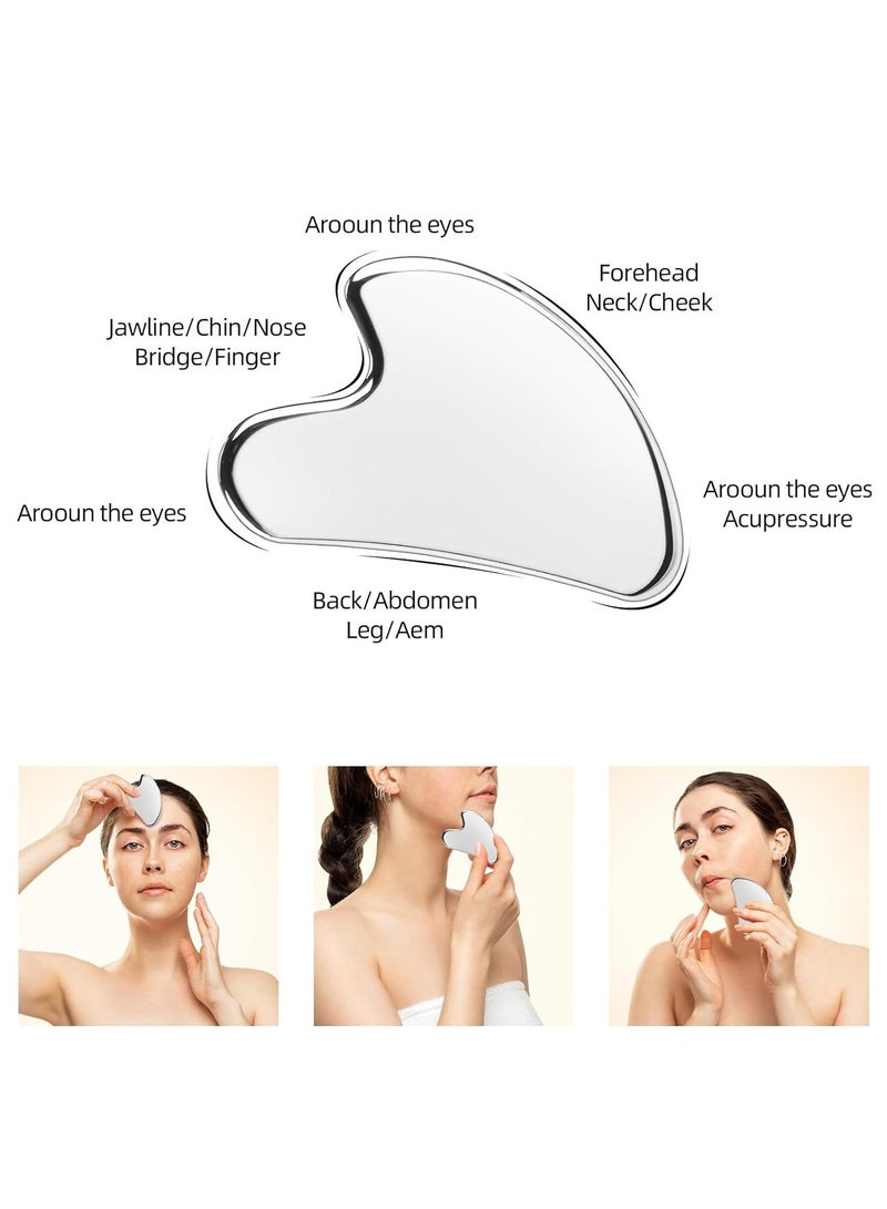 Stainless Steel Gua Sha - Metal, Gua Sha Facial Tools Stainless Steel, Reduce Puffiness, Lymphatic Drainage, Facial Tension for Body Eye Neck Skin Massager with Travel Bag (Heart Shaped Model) - Image 5