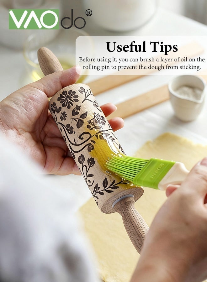 فاو دو دبابيس عجين خشبية منقوشة للخبز، دبابيس عجين منقوشة بعمق، بنقشة زهور وأوراق، تصاميم لخبز البسكويت، طوابع، أسطوانة، أدوات يدوية - Image 4
