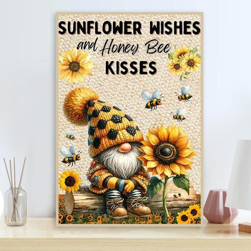 Fotasmua Gnome Diamond Painting Kits for Adults, Gnome Sunflower Bee Diamond Art Kits for Adults Beginners, 5D DIY Full Drill Round Gem Art Craft Painting for Home Wall Decor 12 x 16 Inch - Image 2