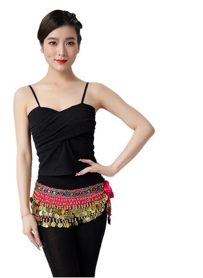 إسكدنيا Coins Pendant Diamond Waist Chain Skirt Belly Dance Tassel Waist Wrap Belt Skirts Party Rave Costume  Rose Pink 