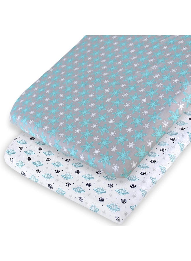 Moonsea Moonsea Pack and Play Sheets, 2 Pack Pack n Play Sheets Compatible with Graco Pack n Play/Mini Crib,100% Soft and Breathable Microfiber, Planet & Flower  - Image 1