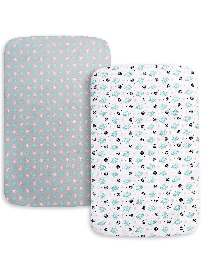 Moonsea Moonsea Pack and Play Sheets, 2 Pack Pack n Play Sheets Compatible with Graco Pack n Play/Mini Crib,100% Soft and Breathable Microfiber, Planet & Flower  - Image 4