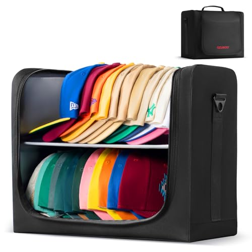 Ozueccr Large Hat Bag for Baseball Caps Portable Hat Organizer Bag with Handle and Adjustable Shoulder Strap Holds 24 Caps For Travel Moving Home Storage - Image 1