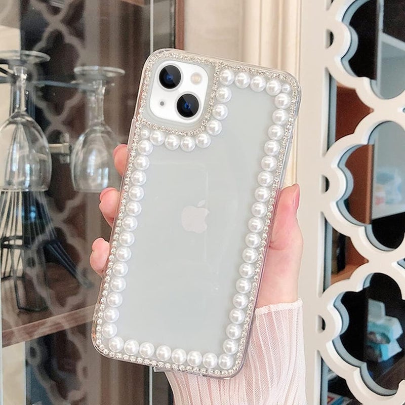 guppy Compatible with iPhone 15 Plus Women Girls Bling Diamond Pearl Case Luxury Glitter Handmade Rhinestones Soft Silicone Rubber Sparkly Shiny Protective Cover Case for iPhone 15 Plus 6.7" Clear - Image 2