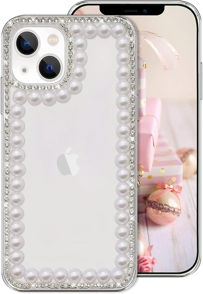 guppy Compatible with iPhone 15 Plus Women Girls Bling Diamond Pearl Case Luxury Glitter Handmade Rhinestones Soft Silicone Rubber Sparkly Shiny Protective Cover Case for iPhone 15 Plus 6.7" Clear - Image 1