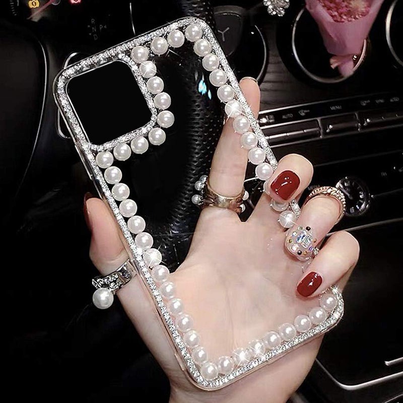 guppy Compatible with iPhone 15 Plus Women Girls Bling Diamond Pearl Case Luxury Glitter Handmade Rhinestones Soft Silicone Rubber Sparkly Shiny Protective Cover Case for iPhone 15 Plus 6.7" Clear - Image 3