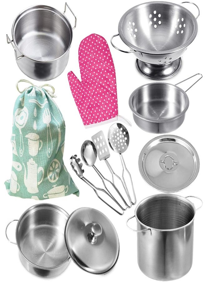 KEJIH Cookware Pots and Pans Play Set with Cooking Mini Stainless-Steel Kitchen Cooking Utensils Toys,Pretend Toys for Kids, Educational＆Development Toy Kitchen Playset Accessories for Kids - Image 1