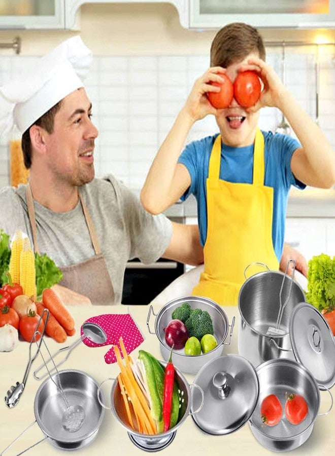 KEJIH Cookware Pots and Pans Play Set with Cooking Mini Stainless-Steel Kitchen Cooking Utensils Toys,Pretend Toys for Kids, Educational＆Development Toy Kitchen Playset Accessories for Kids - Image 3