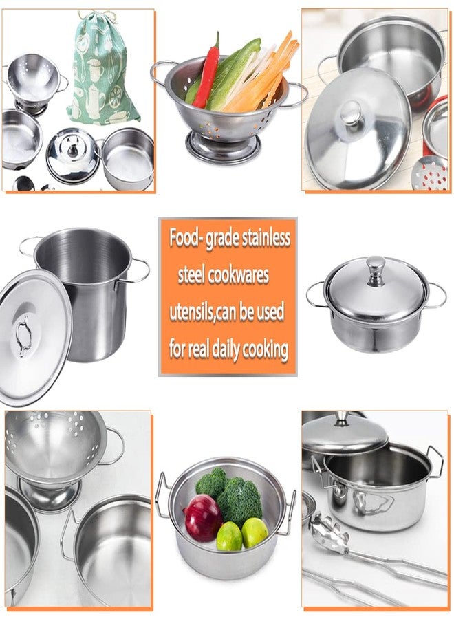 KEJIH Cookware Pots and Pans Play Set with Cooking Mini Stainless-Steel Kitchen Cooking Utensils Toys,Pretend Toys for Kids, Educational＆Development Toy Kitchen Playset Accessories for Kids - Image 2