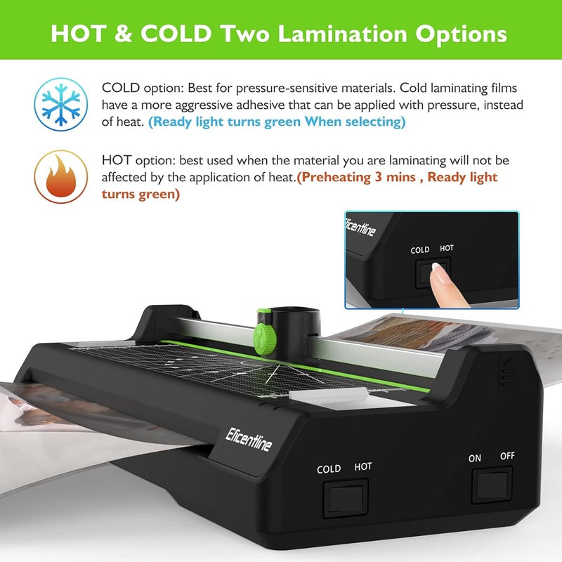 Eficentline Laminator Machine for A3/A4/A6, Thermal Laminating Machine for Home Office School Use with 50 Pouches, Paper Trimmer and Corner Rounder (Green) - Image 3