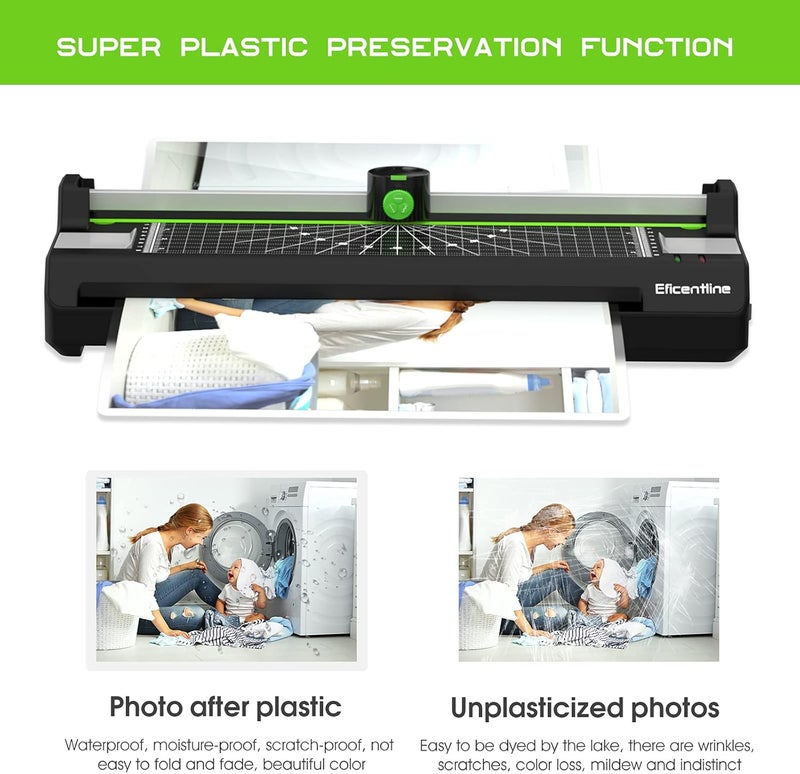 Eficentline Laminator Machine for A3/A4/A6, Thermal Laminating Machine for Home Office School Use with 50 Pouches, Paper Trimmer and Corner Rounder (Green) - Image 2