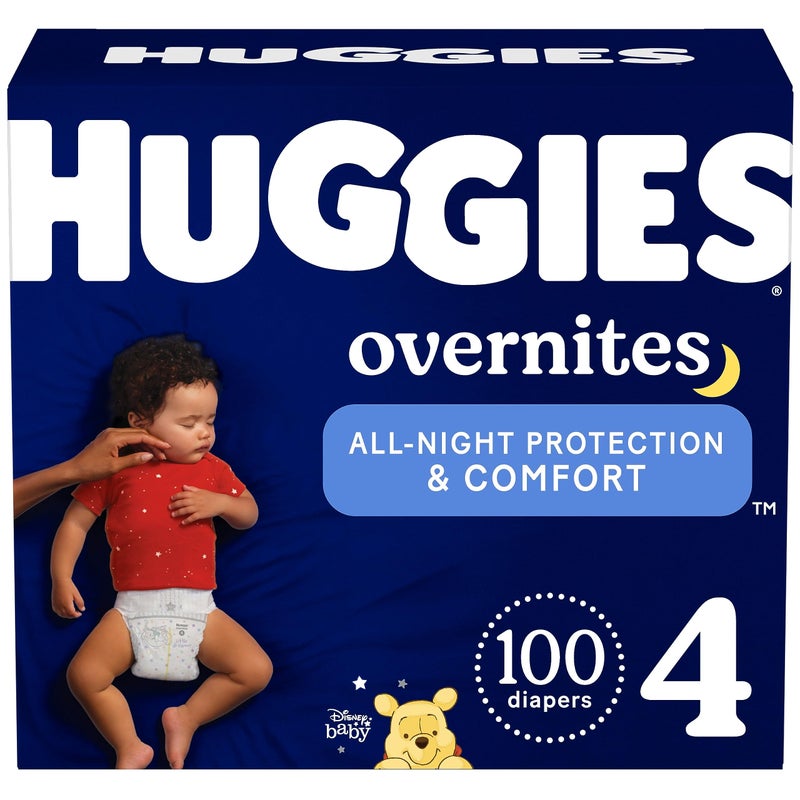 HUGGIES حفاضات هاجيز مقاس 4 لليلة الواحدة: حفاضات ليلية، مقاس 4 (22-37 رطل)، 100 قطعة - Image 1