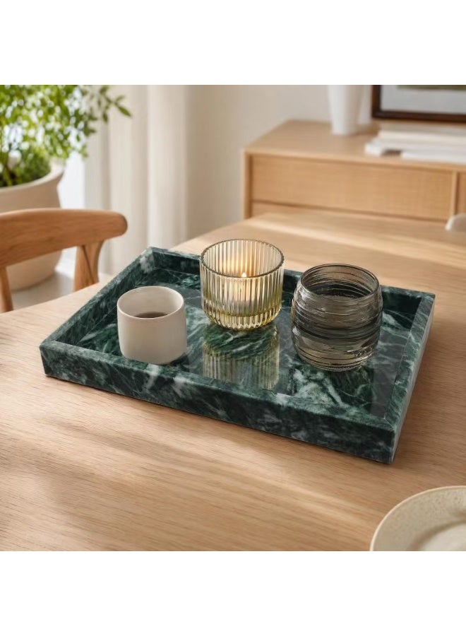 Forest Green Marble Tray, Rectangular Decorative Serving Tray, 30 x 20 x 3 cm - Image 2