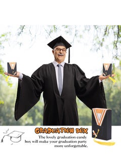 Generic صندوق هدايا التخرج مكون من 20 قطعة، هدايا حفلات التخرج، صندوق حلوى التخرج، صندوق هدايا مع شرابة ذهبية، قطع مركزية التخرج للطاولات، ديكورات التخرج 2023، لوازم حفلات التخرج  - Image 2