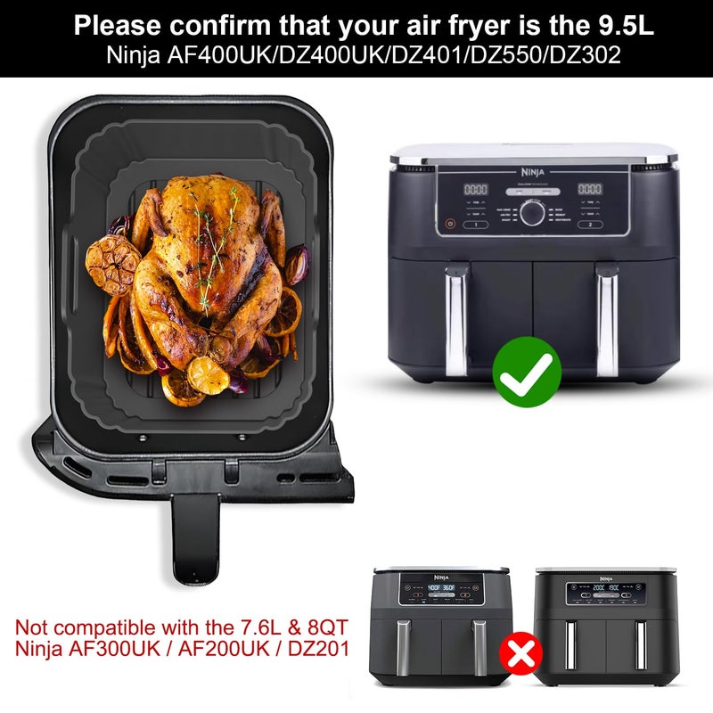 PINTAUR 10QT Silicone Air Fryer Liners 2 Pack for Ninja Foodi Dual Zone DZ550 DZ401 DZ550GY DZ302, Reusable 2-Basket Large Thickened Trays, 6-in-1 DualZone Airfyer Accessories - Image 2