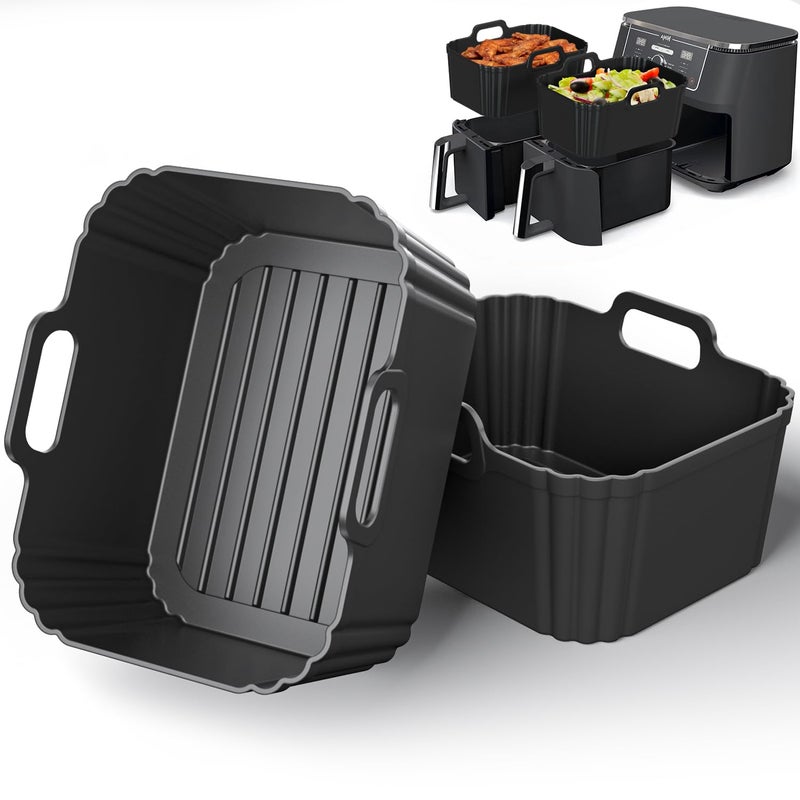 PINTAUR 10QT Silicone Air Fryer Liners 2 Pack for Ninja Foodi Dual Zone DZ550 DZ401 DZ550GY DZ302, Reusable 2-Basket Large Thickened Trays, 6-in-1 DualZone Airfyer Accessories - Image 1