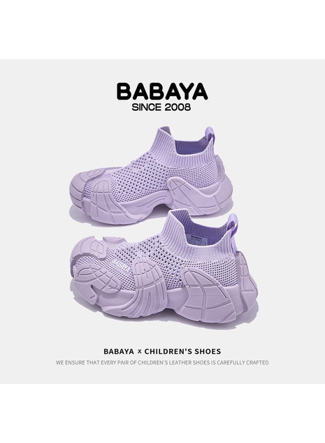 Baba Duck Kids Sports Shoes Spring Summer New Flyknit Mesh Shoes Boys Girls Casual Running Shoes Purple Size 30 - Image 4