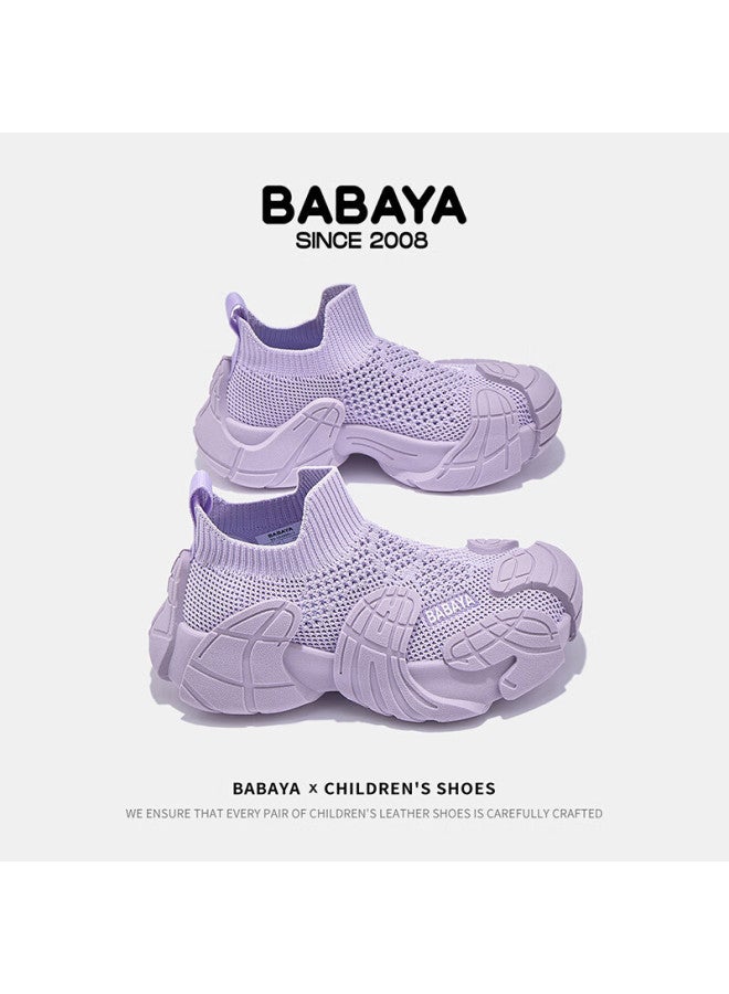 Baba Duck Kids Sports Shoes Spring Summer New Flyknit Mesh Shoes Boys Girls Casual Running Shoes Purple Size 30 - Image 3