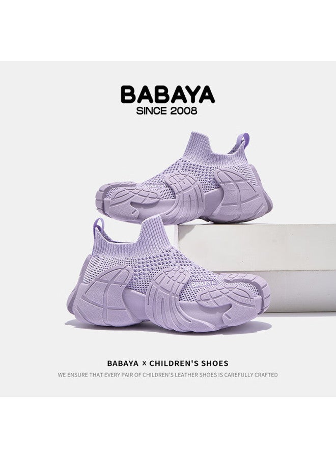 Baba Duck Kids Sports Shoes Spring Summer New Flyknit Mesh Shoes Boys Girls Casual Running Shoes Purple Size 30 - Image 2