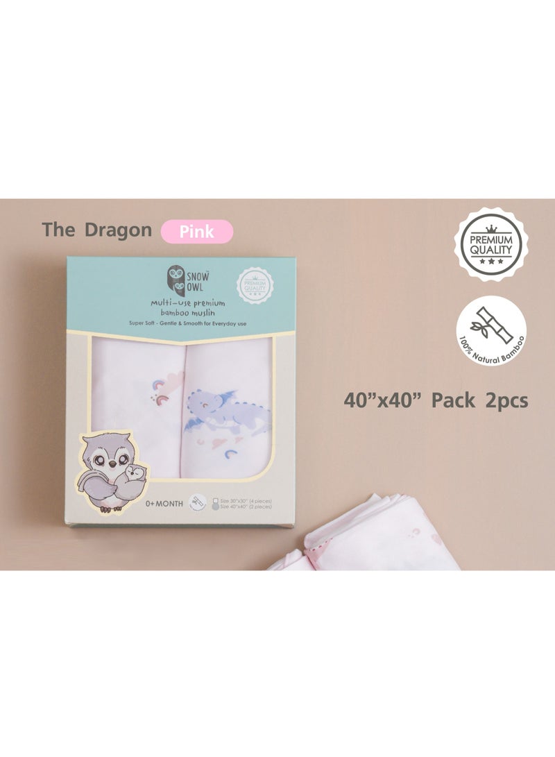 Snow Owl Bamboo Muslin 40"x40" Pack 2 - The Dragon Pink - Image 1