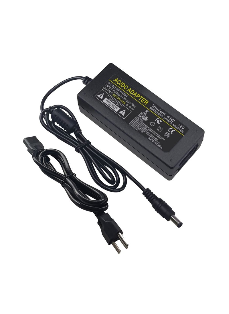 Generic - 12V 4A 48W AC Adapter Power Supply 12V 4A 48W AC/DC Power Adapter with 5.5x2.1mm DC Plug 12V 4A 48W for LCD Monitor, LED Strip Light and Other Low Voltage Device - Image 1