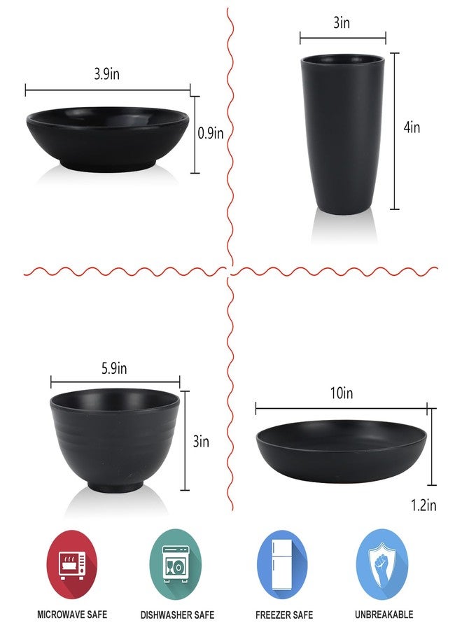 Wrova Wheat straw dinnerware sets of 16-10 inches plates,26oz bowls,2oz dipping bowls,12ozcups - Unbreakable plates and bowls sets microwave safe and dishwasher safe. Black - Image 2