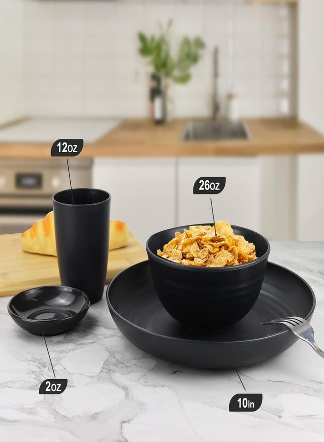 Wrova Wheat straw dinnerware sets of 16-10 inches plates,26oz bowls,2oz dipping bowls,12ozcups - Unbreakable plates and bowls sets microwave safe and dishwasher safe. Black - Image 3