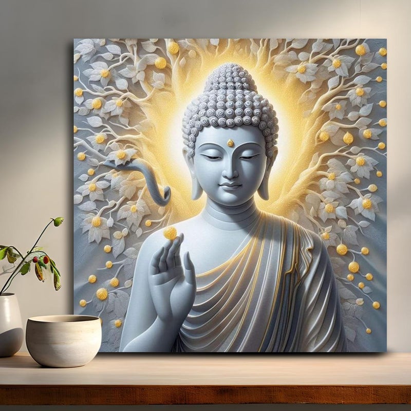 Olive Tree Wooden Wall Art Canvas Painting for Home Bedroom Living RoomEngineered Wood FrameModern Stylish Gautam Buddha Hanging Wall Art Painting for Wall Decoration24 x 24 inch Multicolour - Image 2