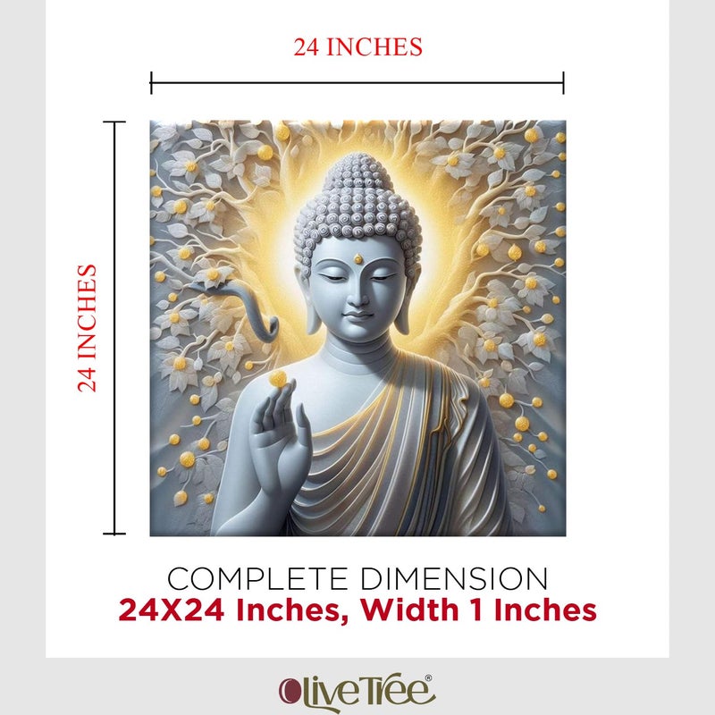 Olive Tree Wooden Wall Art Canvas Painting for Home Bedroom Living RoomEngineered Wood FrameModern Stylish Gautam Buddha Hanging Wall Art Painting for Wall Decoration24 x 24 inch Multicolour - Image 5