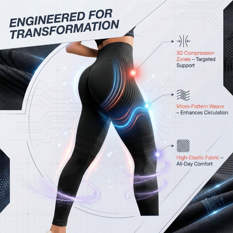 Menglihualuo 2026 3D Metabolic Booster Leggings,High Waist 3D Anti Cellulite Leggings for Women,Slimming Workout Yoga Pants (Black,Large) - Image 2
