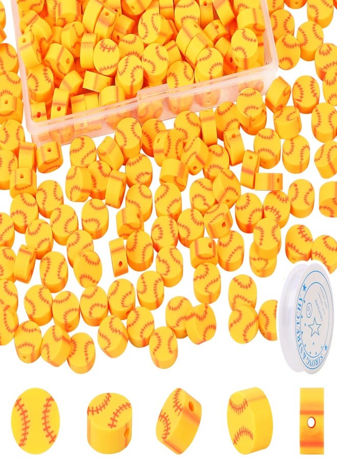 EVERMARKET 200 Pcs Yellow Baseball Polymer Clay Beads, 10mm, Round, Loose Beads for Jewelry Making, DIY Crafts, Sports Ball Beads with Box - Image 1