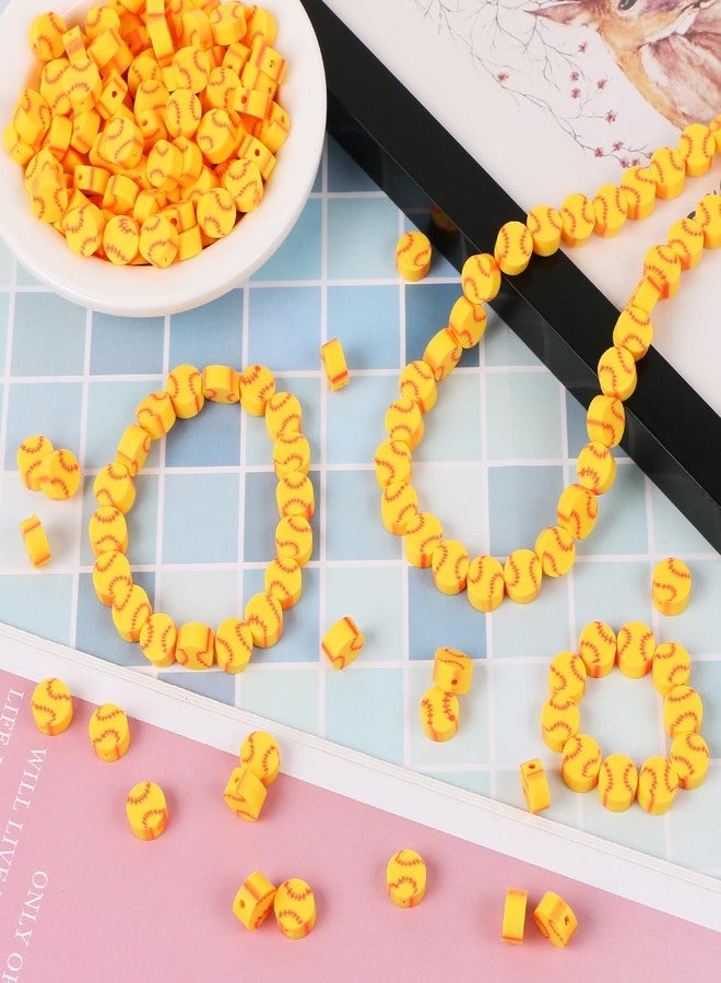 EVERMARKET 200 Pcs Yellow Baseball Polymer Clay Beads, 10mm, Round, Loose Beads for Jewelry Making, DIY Crafts, Sports Ball Beads with Box - Image 4