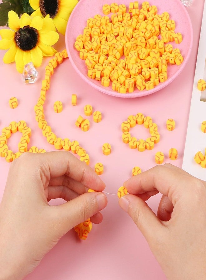EVERMARKET 200 Pcs Yellow Baseball Polymer Clay Beads, 10mm, Round, Loose Beads for Jewelry Making, DIY Crafts, Sports Ball Beads with Box - Image 3