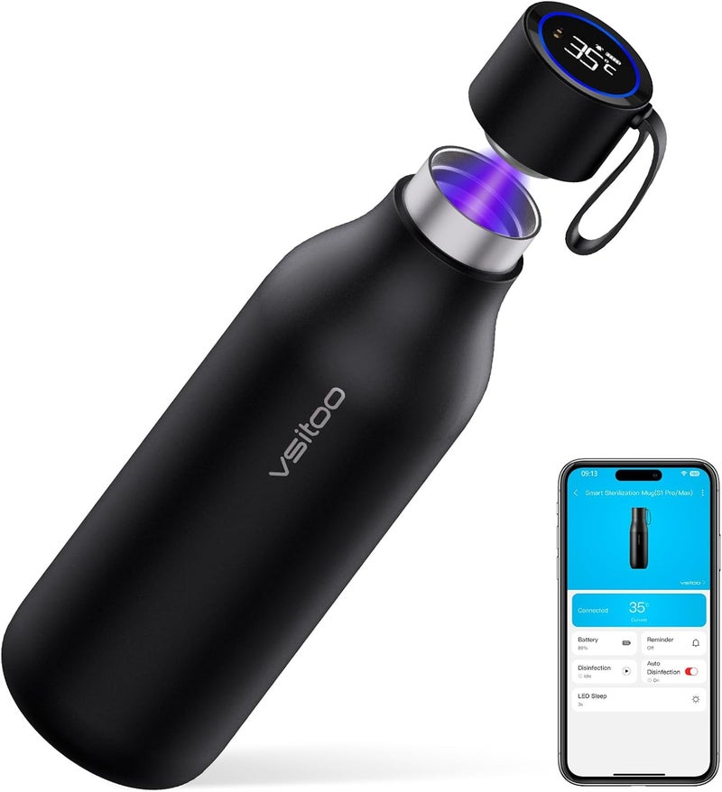 vsitoo 33oz Smart Self Cleaning Water Bottle，Insulated Water Bottle with Stainless Steel, BPA-Free, AI Self-Clean, 30-Day Battery, Magnetic Charging for Travel, Gym or Office, Black - Image 1