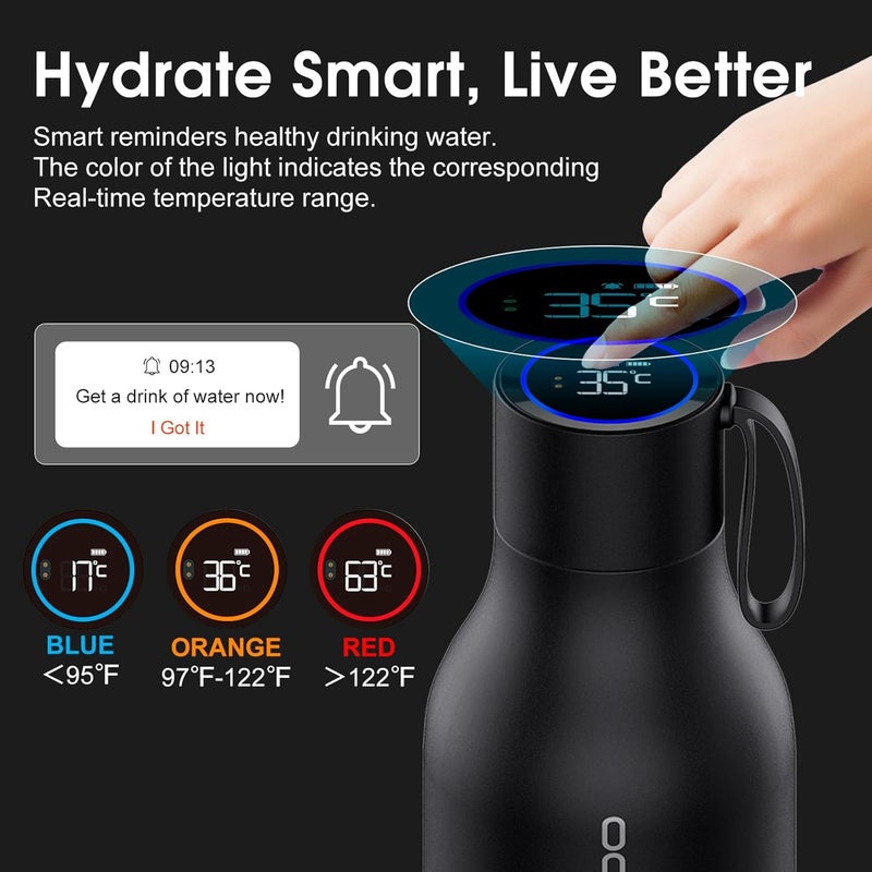 vsitoo 33oz Smart Self Cleaning Water Bottle，Insulated Water Bottle with Stainless Steel, BPA-Free, AI Self-Clean, 30-Day Battery, Magnetic Charging for Travel, Gym or Office, Black - Image 3