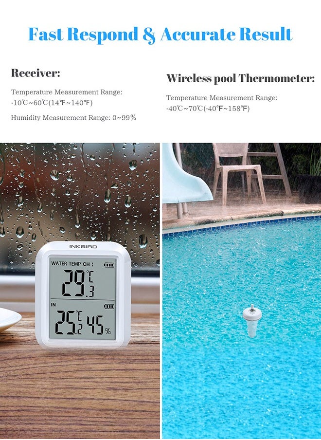 INKBIRD - INKBIRD Wireless Pool Thermometer and Receiver IBS-P02R Floating Thermometer with Easy Read Display 91m Remote Range and IPX7 Waterproof Indoor Outdoor Thermometer for Swimming Pool Hot Tub Jacuzzi - Image 1