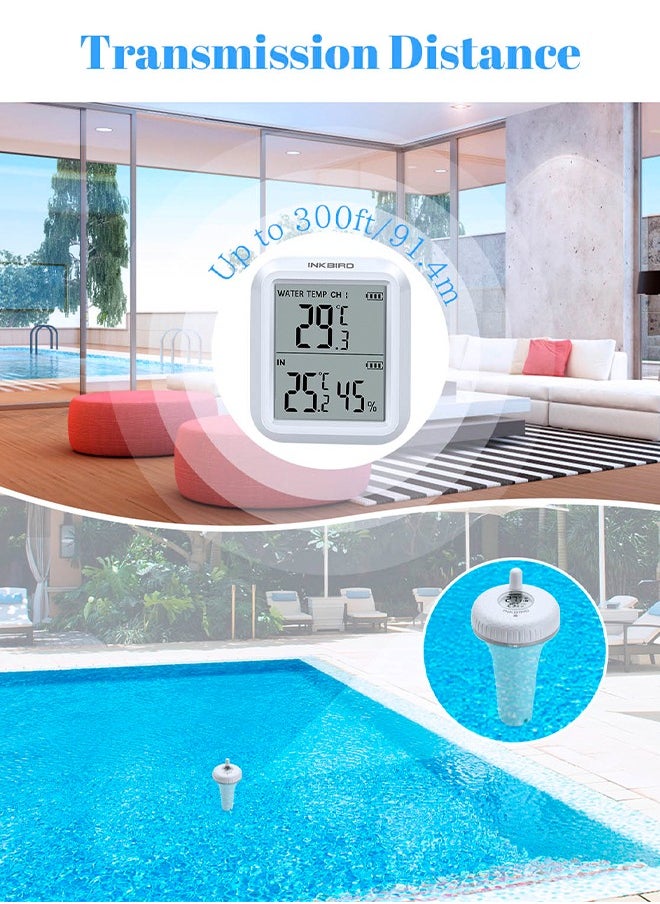 INKBIRD - INKBIRD Wireless Pool Thermometer and Receiver IBS-P02R Floating Thermometer with Easy Read Display 91m Remote Range and IPX7 Waterproof Indoor Outdoor Thermometer for Swimming Pool Hot Tub Jacuzzi - Image 1