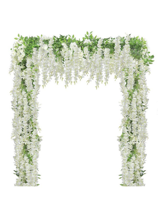 يو آرت لاينز 10 قطع من زهور الوستارية الاصطناعية من U'Artlines بطول 7.2 قدم/قطعة من زهور الوستارية البيضاء الصناعية المصنوعة من الحرير، زينة معلقة من نباتات الكروم الخضراء، أكاليل من الخيزران للمنزل والحديقة وحفلات الزفاف والديكور الداخلي والخارجي - Image 1
