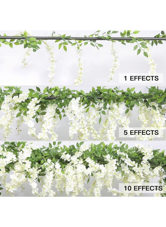 يو آرت لاينز 10 قطع من زهور الوستارية الاصطناعية من U'Artlines بطول 7.2 قدم/قطعة من زهور الوستارية البيضاء الصناعية المصنوعة من الحرير، زينة معلقة من نباتات الكروم الخضراء، أكاليل من الخيزران للمنزل والحديقة وحفلات الزفاف والديكور الداخلي والخارجي - Image 4