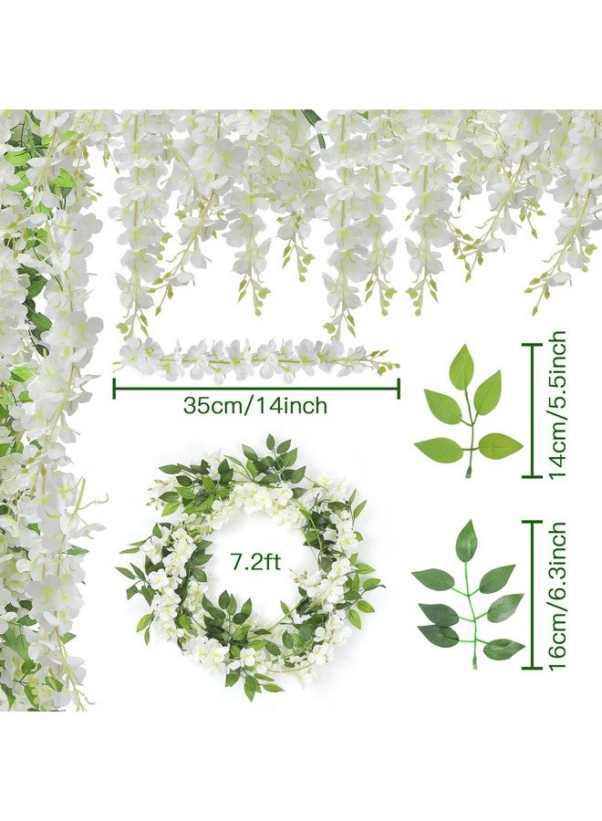 يو آرت لاينز 10 قطع من زهور الوستارية الاصطناعية من U'Artlines بطول 7.2 قدم/قطعة من زهور الوستارية البيضاء الصناعية المصنوعة من الحرير، زينة معلقة من نباتات الكروم الخضراء، أكاليل من الخيزران للمنزل والحديقة وحفلات الزفاف والديكور الداخلي والخارجي - Image 3