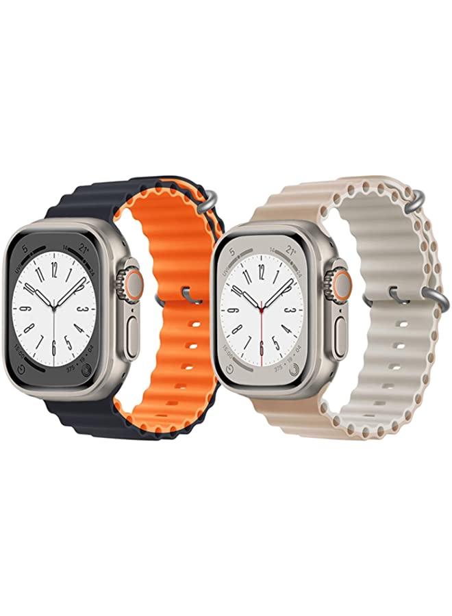 IAF Silicone Ocean Band Strap for Apple Watch Ultra 8 49mm Black/Orange2 Double Side Strap with Beige/White Double Side Strap Set of 2