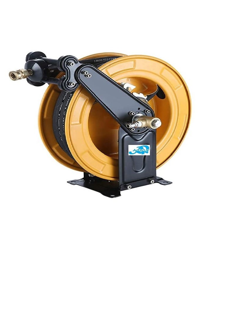 AQSON AQSON Air-Hose-Reel Retractable Industrial 3/8" Inch x 50' Feet Water Long Premium Commercial Hybrid Polymer Hose Spring Driven Steel Construction Ultra Heavy Duty For Indoor & Outdoor Us  - Image 2