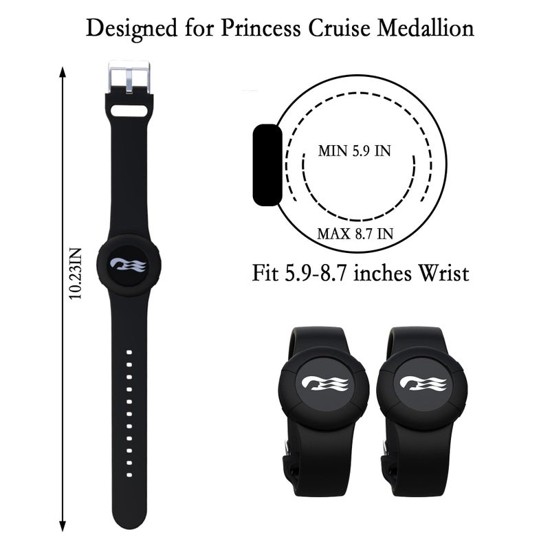 GudCoaks 2-Pack Princess Cruise Medallion Holder Accessories & 4-Pack Waterproof Cruise Luggage Tag - Zip Seal Pouch for Carnival Ocean Medallion (2023, 2024, 2025) with 4 Colors Steel Loops, Black/Black - Image 2