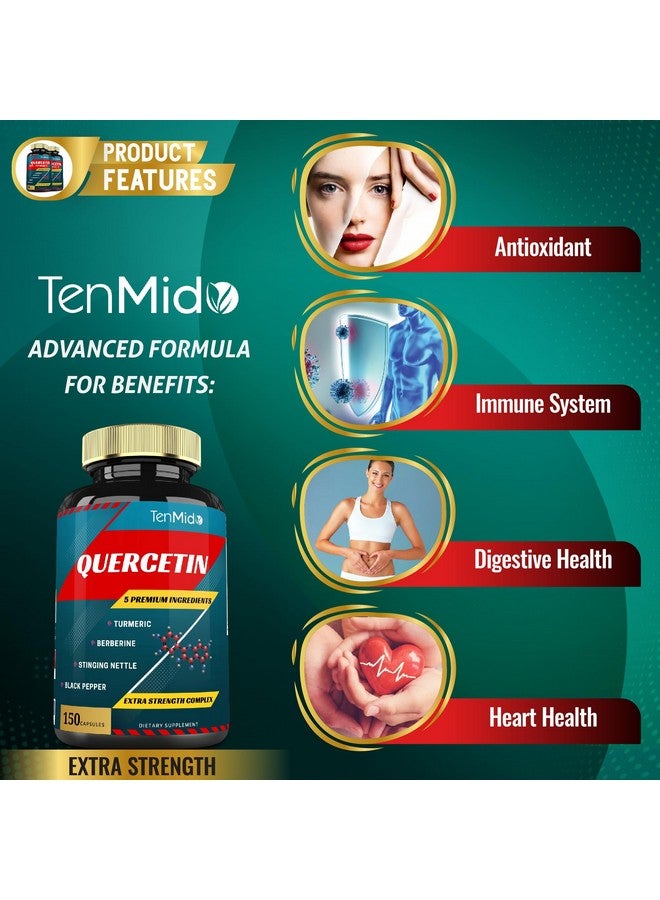 Tenmido Quercetin Supplements Capsules, 5 Months Supply, 150 Caps - Supports Immune System & Heart Health, Antioxidants with Berberine, Stinging Nettle, Turmeric, Black Pepper - Image 4