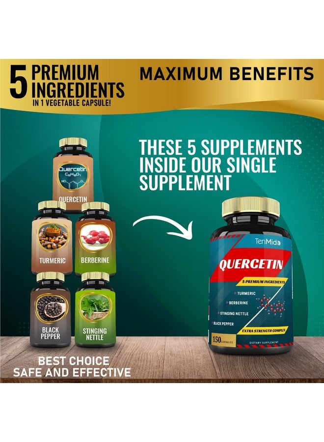 Tenmido Quercetin Supplements Capsules, 5 Months Supply, 150 Caps - Supports Immune System & Heart Health, Antioxidants with Berberine, Stinging Nettle, Turmeric, Black Pepper - Image 2