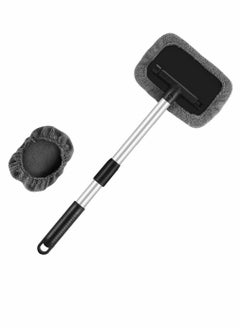 Windshield Glass Cleaning Tool Car Window Brush Wiper with Extendable Handle and Washable Reusable Microfiber Cloth 2pcs for Cleaning Car Window Windshield