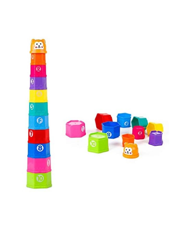 Kidcia Sounding Hexagon Rainbow Tower Stacking Toy (Random Color) - 11 Pieces - Image 3