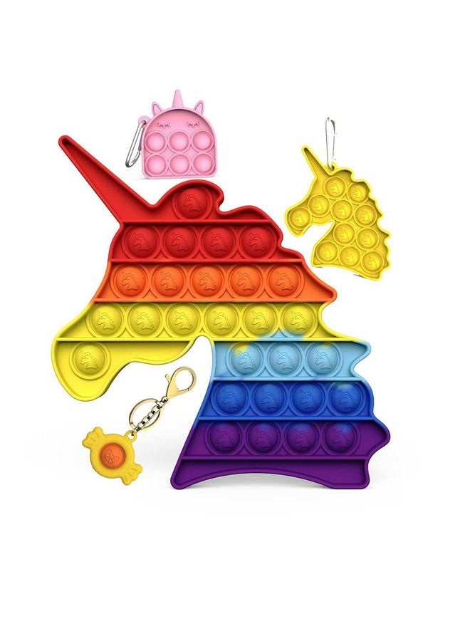 اتش اس انتربرايز لعبة بوب إت فيدجيت من إتش إس إنتربرايز مع سلسلة مفاتيح، وألعاب لتخفيف التوتر ومجموعة ألعاب فقاعات حسية مضادة للقلق لمرضى التوحد لتخفيف التوتر وهدية رائعة للأطفال والكبار (يونيكورن 4 في 1) - Image 1