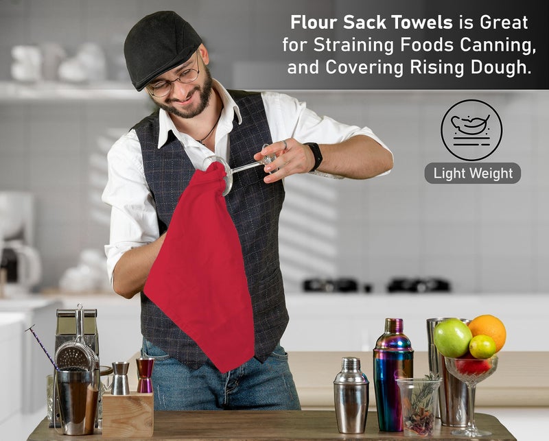 RUVANTI Flour Sack Towels 12 Pack 28 x 28 Inches  Ring Spun 100% Cotton Dish Towel  Machine Washable  Absorbent - Flour Sack Kitchen Towels for Drying and Cleaning - Red - Image 2